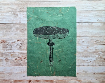 Parasol Mushroom, Mushroom Print, Lino Art, Block Print, Relief Print, Autumn Decor, Fungi Print, Nature Print, Forager Gifts, Cottagecore