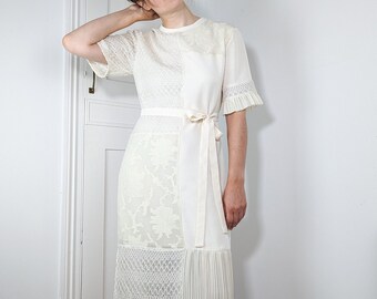 Vanilla Bamboo and Silk Midi Dress Loose Fit with Short T-Shirt Sleeves and Belt