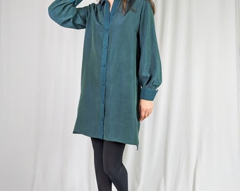 Bamboo and Silk Shirt Dress with Long Sleeves and Pockets