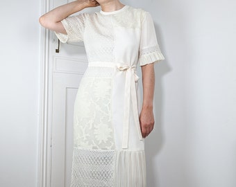 Vanilla Bamboo and Silk Midi Dress Loose Fit with Short T-Shirt Sleeves and Belt