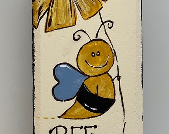 Happy Bumble Bee Garden Brick / Hand Painted Garden Decor / Original Art For Your Garden / Bee Happy Garden Art