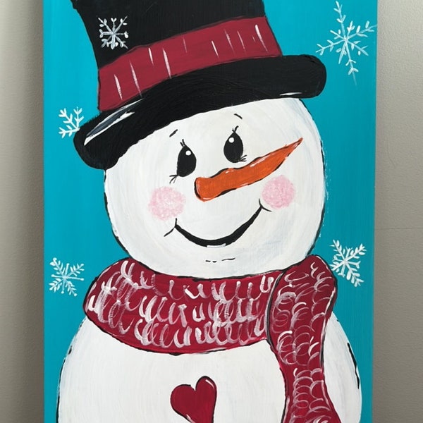 Cute Snowman / Painted on Wood / Snowman Porch Decor / Winter Decor / Snowman Painting on Wood / Holiday Painting