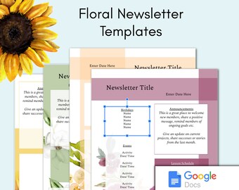 Paquete de plantillas de boletín editables/ Plantilla de boletín de Word de Google Docs/ Boletín de negocios/ Plantilla de boletín de correo electrónico/ Boletín floral