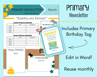 LDS Primary Newsletter/ Editable Newsletter Template/ Church Newsletter/ Childrens Newsletter/ Scouting Newsletter/ Kids Newsletter