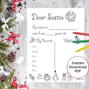 Carta a Papá Noel para imprimir/ Página para colorear de Navidad/ Lista de deseos de Navidad/ Carta a Papá Noel para imprimir/ Plantilla/ Carta de Papá Noel para imprimir/ Carta de Papá Noel para imprimir
