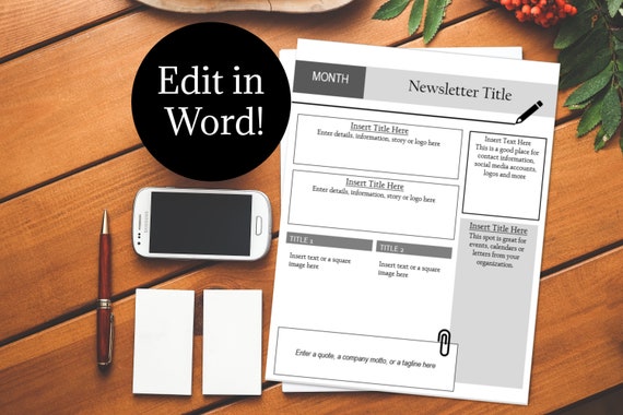 Editable Newsletter Template Ms Word Newsletter Template Etsy