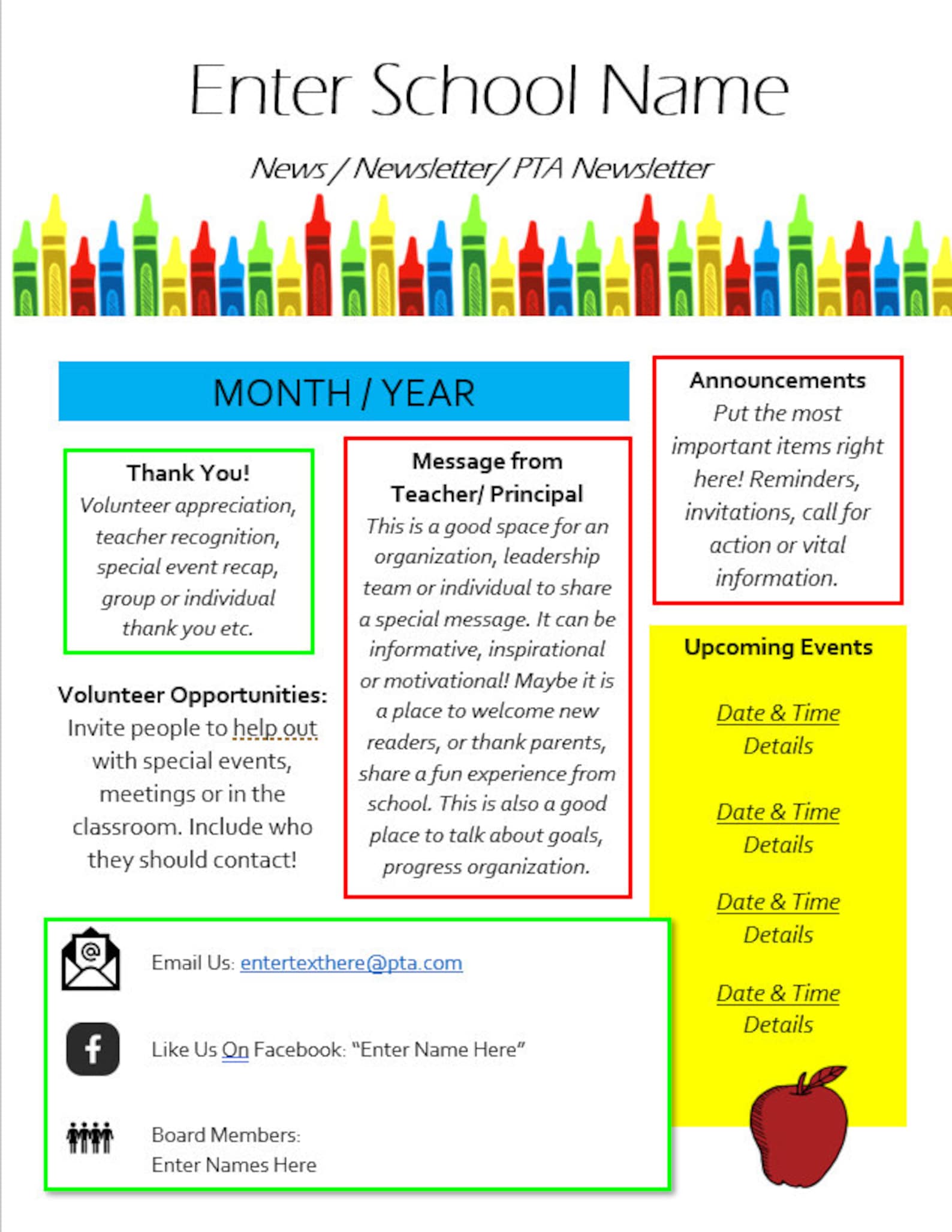 School Newsletter Template Editable PTA PTO Printable Etsy