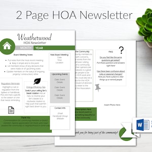 Newsletter HOA/ Newsletter du quartier/ Modèle de newsletter modifiable/ Édition dans Word/ Newsletter des maisons/ Association des propriétaires