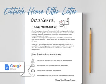 Home Offer Letter Template/ Editable/ Home Buying Letter/ Letter to Seller/ We Love Your Home/ Real Estate Letter/ Cover Letter/
