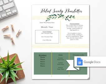 Editable Relief Society Newsletter Template/ Edit in Google Docs/ LDS Newsletter Template/ Google Doc Newsletter/ Church Newsletter