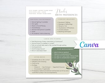 Birth Preference/ Neutral Birth Plan Template/ Editable Birth Plan/ Printable/ Canva Birth Plan/ Hospital Birth/ Natural Birth Plan/ Doula