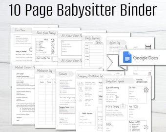 Classeur d'informations de baby-sitter modifiable / Modèle de liste de contrôle de baby-sitter / Feuille d'informations d'urgence / Téléchargement instantané / Imprimable