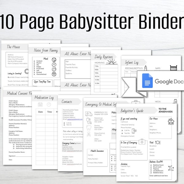 Editable Babysitter Information Binder/ Babysitter Checklist Template/ Emergency Information Sheet/ Instant Download/Printable