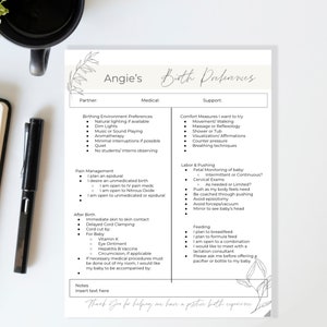 Birth Preference/ Birth Plan Template/ Editable Birth Plan/ Printable/ Custom Birth Plan/ Hospital Birth Plan/ Natural Birth Plan/ Doula