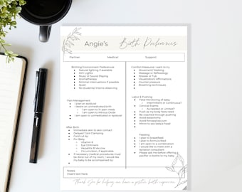 Birth Preference/ Birth Plan Template/ Editable Birth Plan/ Printable/ Custom Birth Plan/ Hospital Birth Plan/ Natural Birth Plan/ Doula