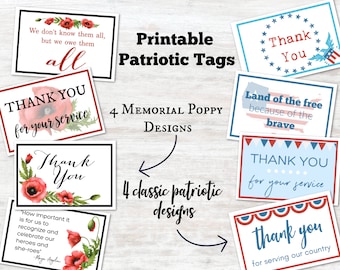 Printable Veterans Day Cards/ Patriotic Gift Tags/ Memorial Day Cards/ Veterans Day Gift/ Poppy Cards/ Veterans Thank You Cards
