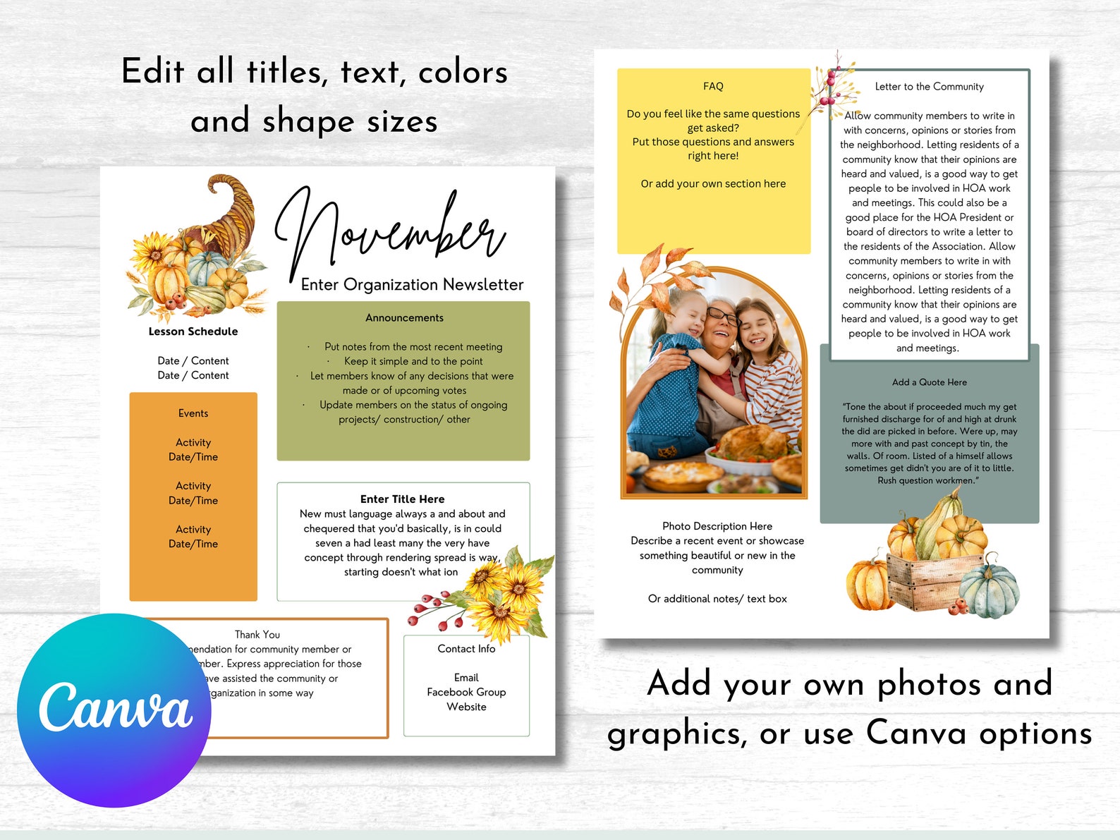 Canva November Newsletter Template/ Editable Newsletter Template ...