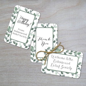 Etiqueta de regalo editable con acuarela Greenery / etiqueta de regalo imprimible / etiqueta de regalo de la boda con la frontera de Greenery / etiqueta de regalo de la sociedad de socorro / gracias