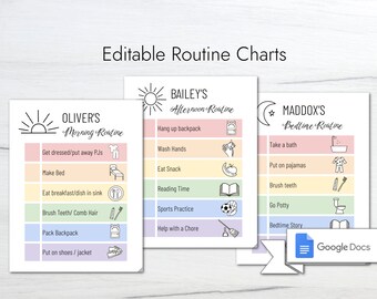 Editable Morning Routine Chart| Checklist | Kids Chore Chart | Responsibility Chart | Morning Afternoon Bedtime Routine | Toddler Routine