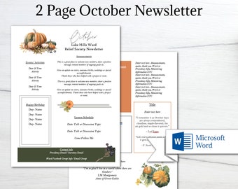 Editable October Newsletter Template/ MS Word Newsletter Template/ Business Newsletter/ Fall Newsletter/ Newsletter Word/ School Newsletter