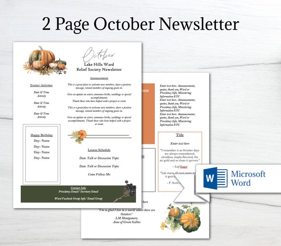 Editable October Newsletter Template/ MS Word Newsletter Etsy
