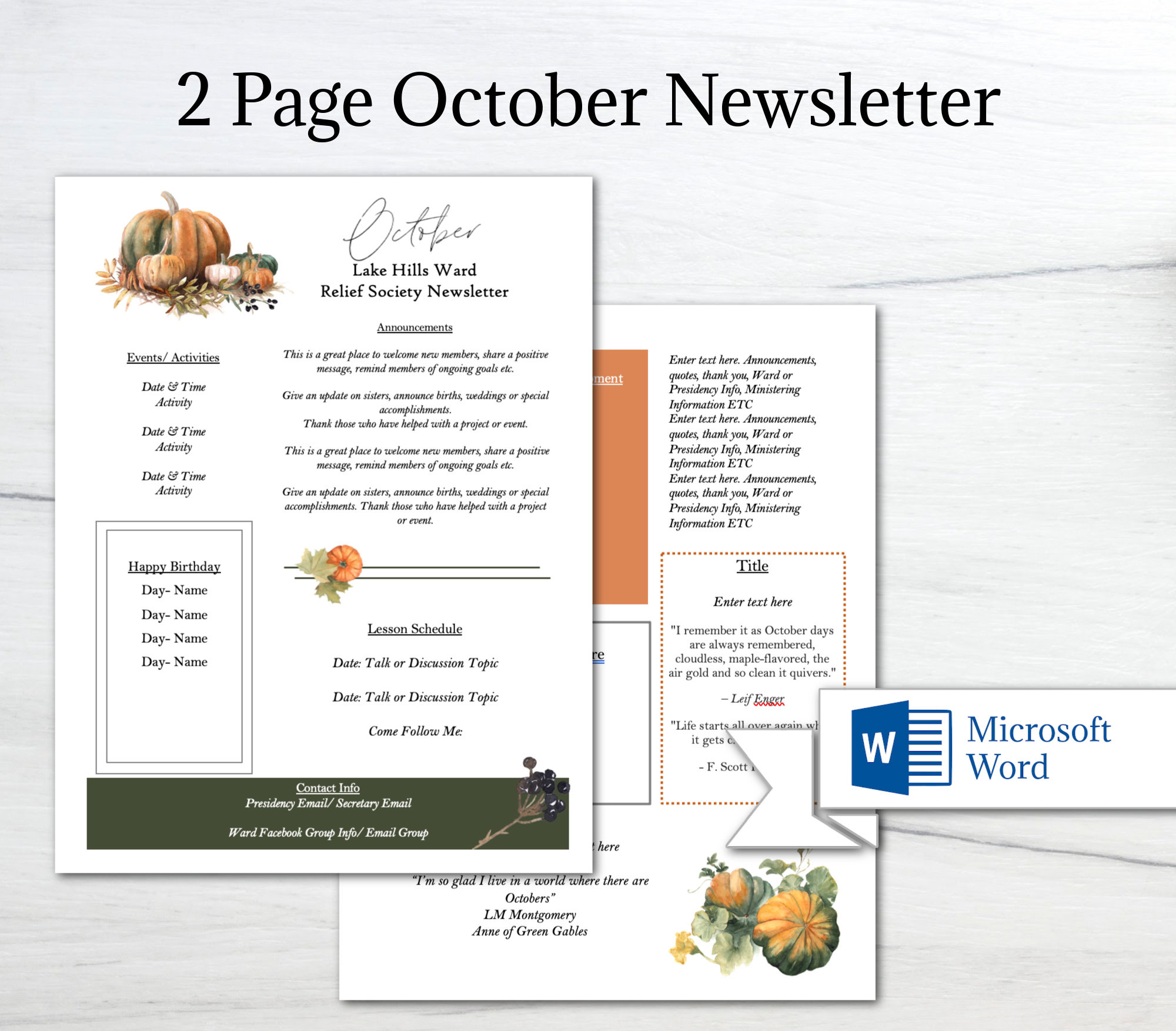 Editable October Newsletter Template/ MS Word Newsletter Template