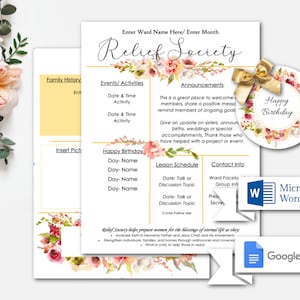 Editable Relief Society Newsletter/ 2023 Newsletter/ Come Follow Me/ LDS Newsletter Template/ Relief Society Presidency