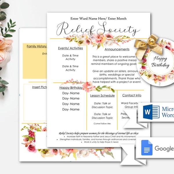 Editable Relief Society Newsletter/ 2023 Newsletter/ Come Follow Me/ LDS Newsletter Template/ Relief Society Presidency