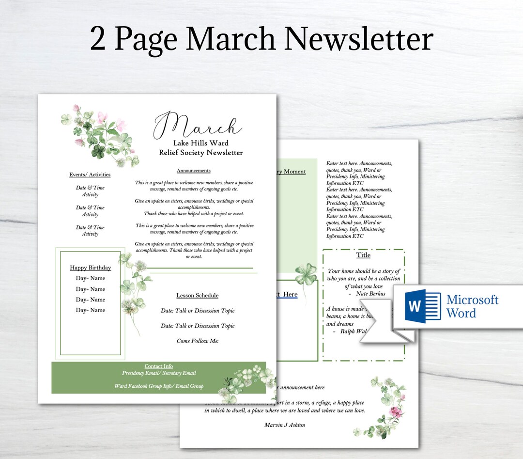 Editable March Newsletter Template MS Word Newsletter Etsy