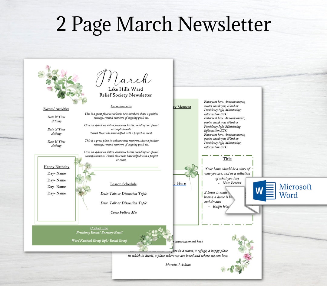 Editable March Newsletter Template MS Word Newsletter Etsy