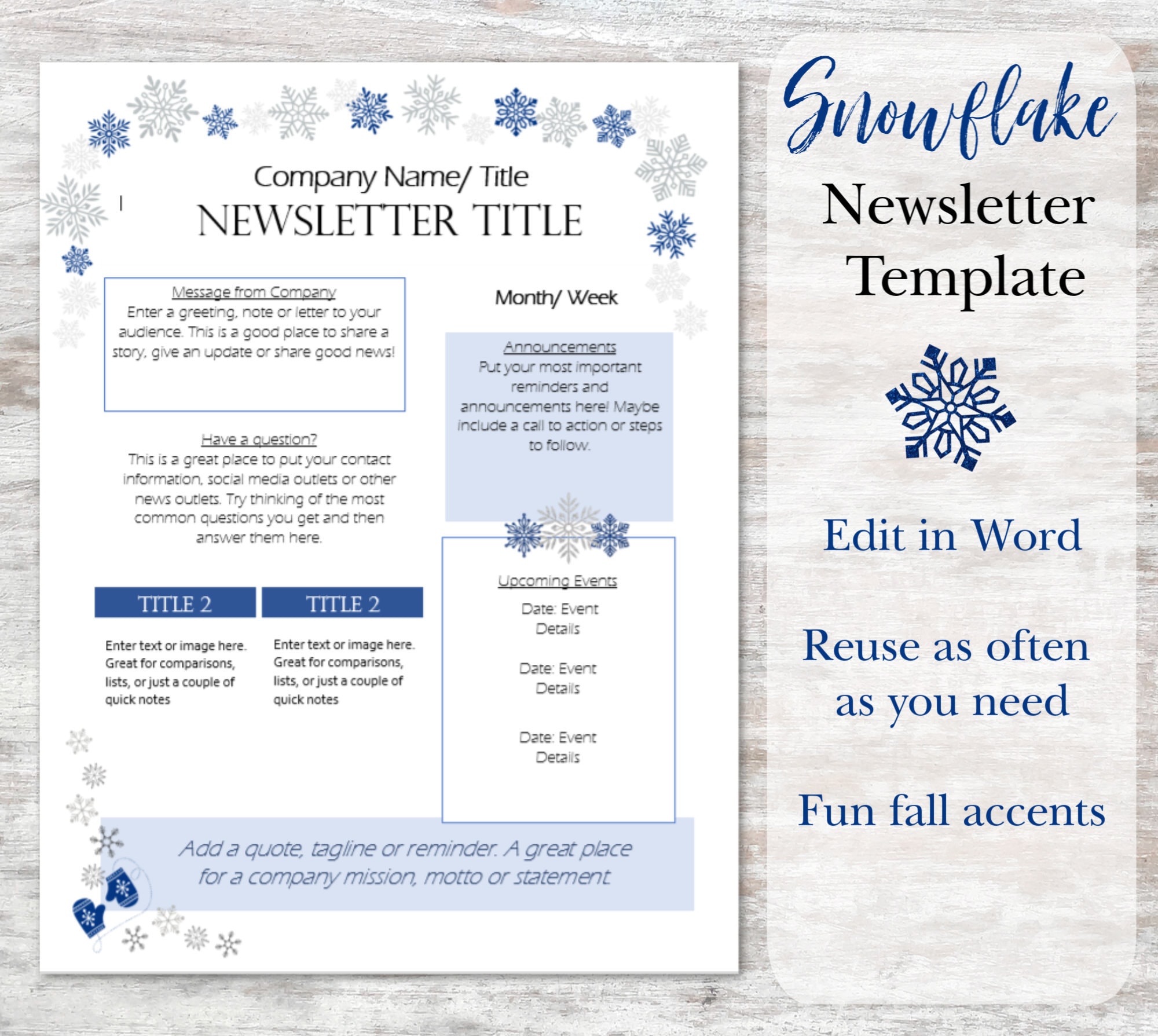 Editable Newsletter Template Ms Word Newsletter Template Etsy