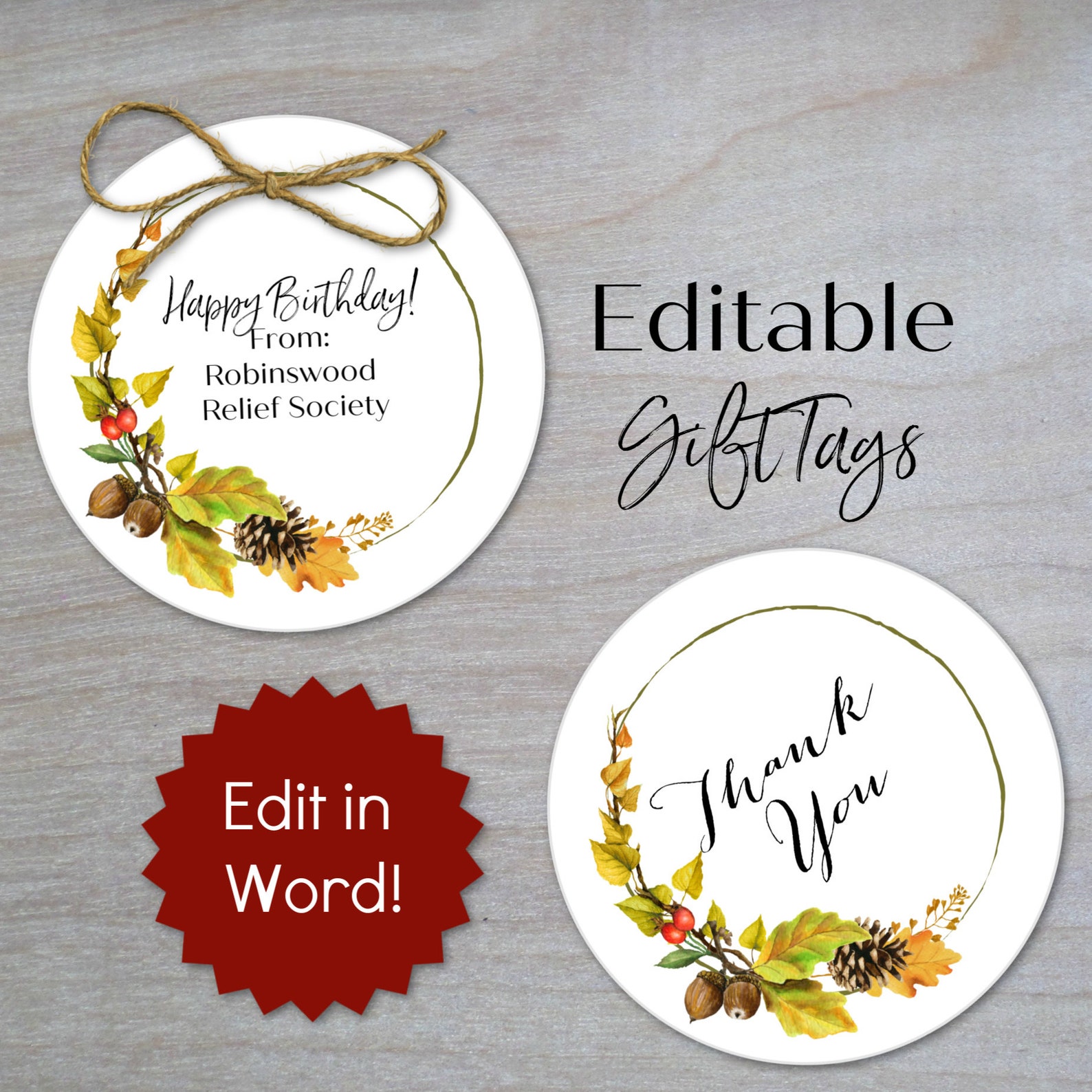 Editable Gift Tag With Fall Leaves/ Printable Gift Tag/ Etsy