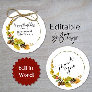 Etiqueta de regalo editable con hojas de otoño / etiqueta de regalo imprimible / etiqueta de regalo de la boda con la frontera de otoño / etiqueta de regalo de la sociedad de socorro / etiquetas del tarro del albañil