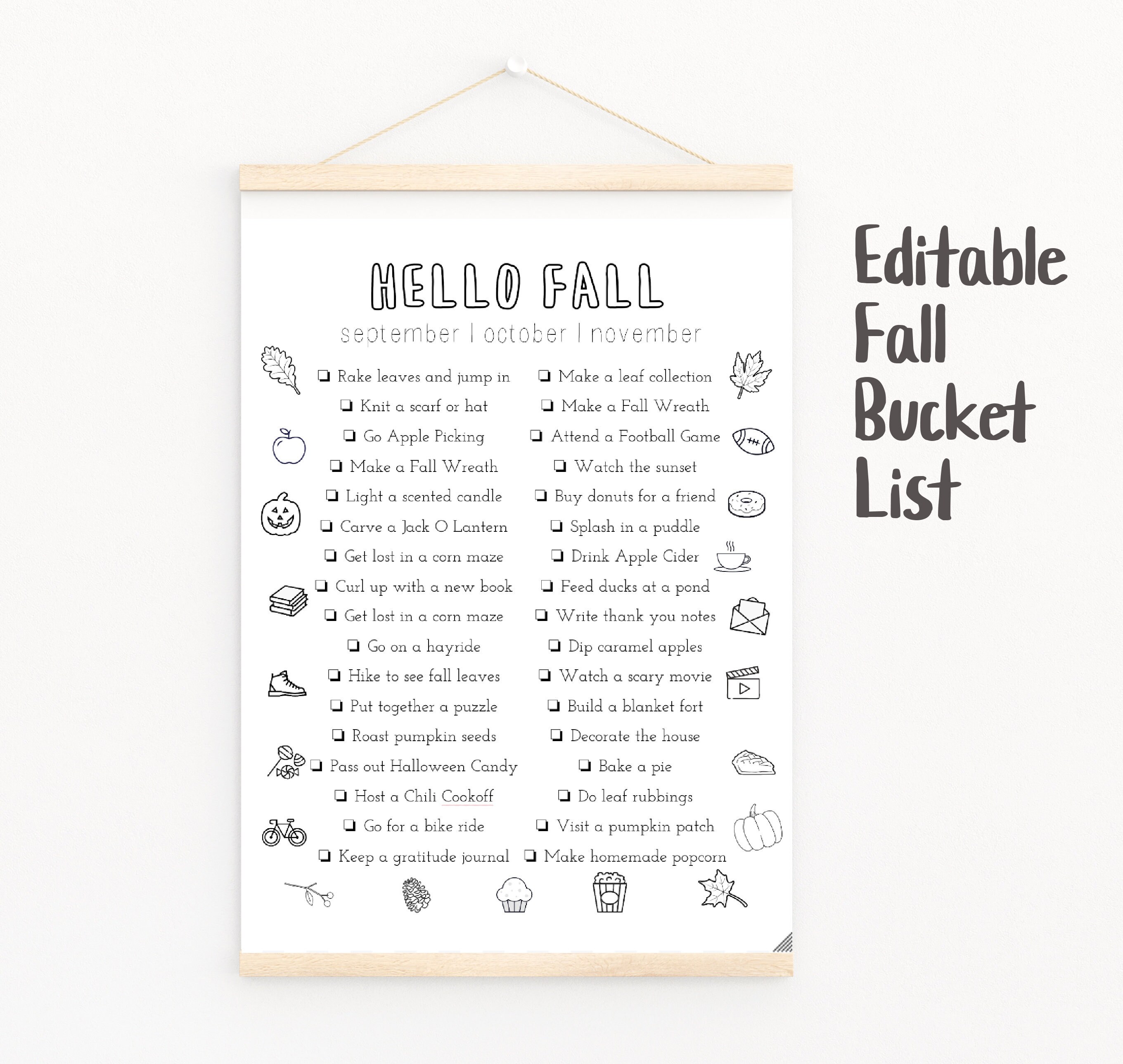 Editable Fall Bucket List / Printable Bucket List/ Autumn Printable
