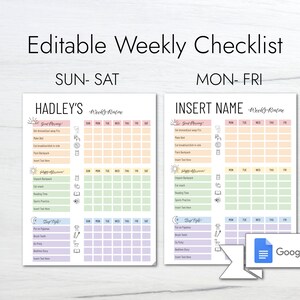 Kids Routine Chart| Editable Routine Checklist | Morning Afternoon Bedtime Routine |Weekly Checklist | Toddler Routine