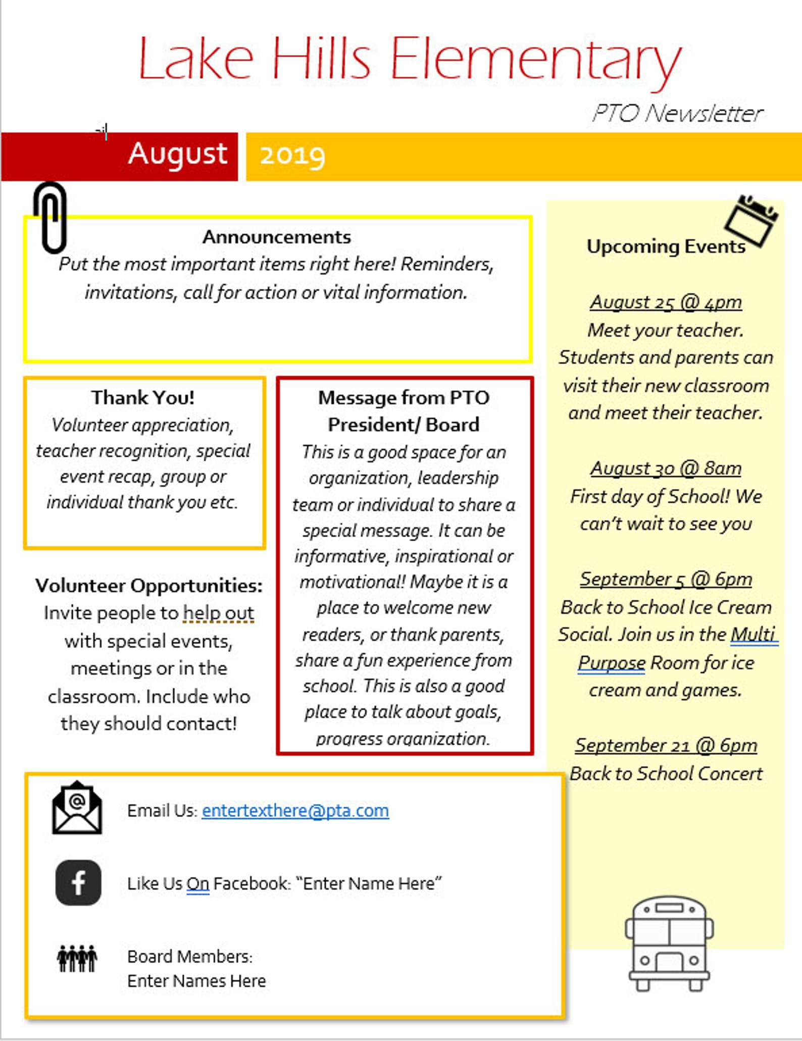 PTO PTA Newsletter Template Editable Printable Or Email Etsy