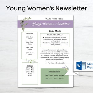 Young Women's Newsletter/ Youth Newsletter/ 2023 Newsletter/ LDS Newsletter Template/ Relief Society Newsletter/ Editable Newsletter