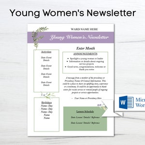 Young Women&#39;s Newsletter/ Youth Newsletter/ 2023 Newsletter/ LDS Newsletter Template/ Relief Society Newsletter/ Editable Newsletter