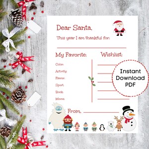 Carta a Papá Noel para imprimir/Lista de Navidad/Lista de deseos/Carta a Papá Noel para imprimir/Plantilla/Carta de Papá Noel para imprimir/Correo de Papá Noel/Rudolph y sus amigos