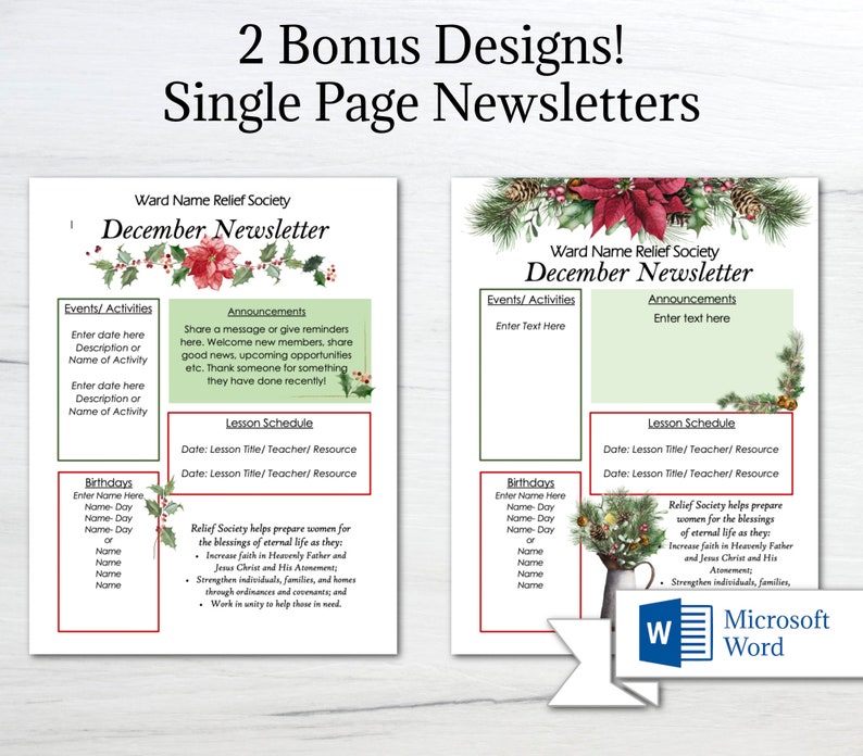 Editable Relief Society Newsletter for Christmas/ December Newsletter/ LDS Newsletter Template/ Young Women's Newsletter / Edit in Word image 2