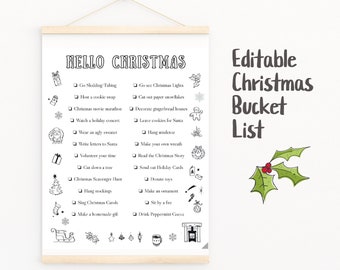 Póster editable de la lista de deseos de Navidad/ Cuenta regresiva de Adviento imprimible/ Imprimible de Navidad/ Lista de verificación de vacaciones/ Cuenta regresiva/ Calendario