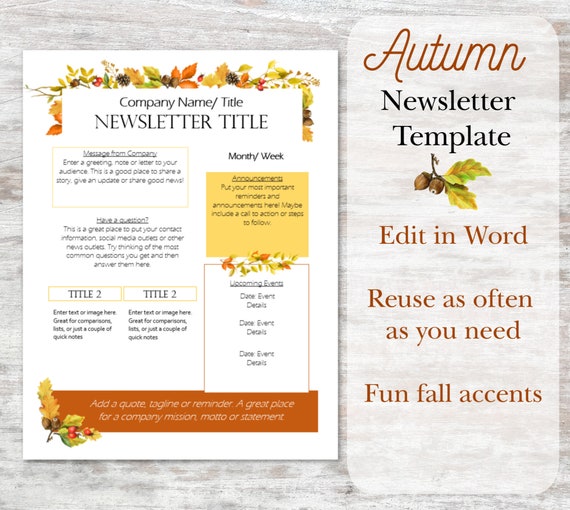 Editable Newsletter Template Ms Word Newsletter Template Etsy