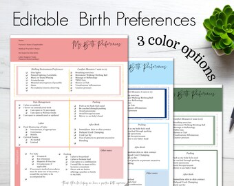 Birth Preferences/ Birth Plan Template/ Editable Birth Plan/ Printable/ Custom Birth Plan/ Hospital Birth Plan/ Natural Birth Plan/ Doula