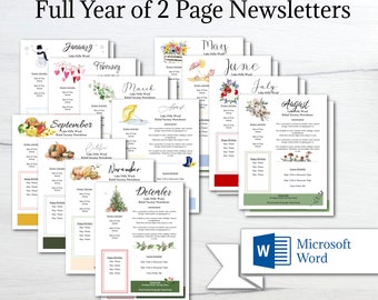 Modèles de newsletter mensuelles/Année entière | Modèle de newsletter modifiable/ HOA/ Newsletter de l'école/ Modèle de newsletter de la Société de Secours