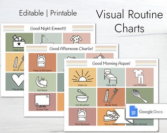 Kids Daily Routine Chart | Editable Routine | Responsibility Chart | Morning Afternoon Bedtime Routine | Visual Routine | Toddler Routine