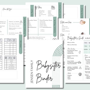Note modificabili per babysitter / Pianificatore per babysitter / Guida per babysitter / Raccoglitore per babysitter Canva / Una pagina / Contatti di emergenza / Stampabile