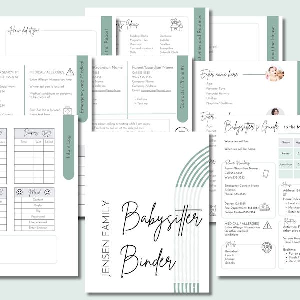 Editable Babysitter Notes | Babysitter Planner | Babysitting Guide | Babysitter Binder | One Page | Emergency Contacts | Printable