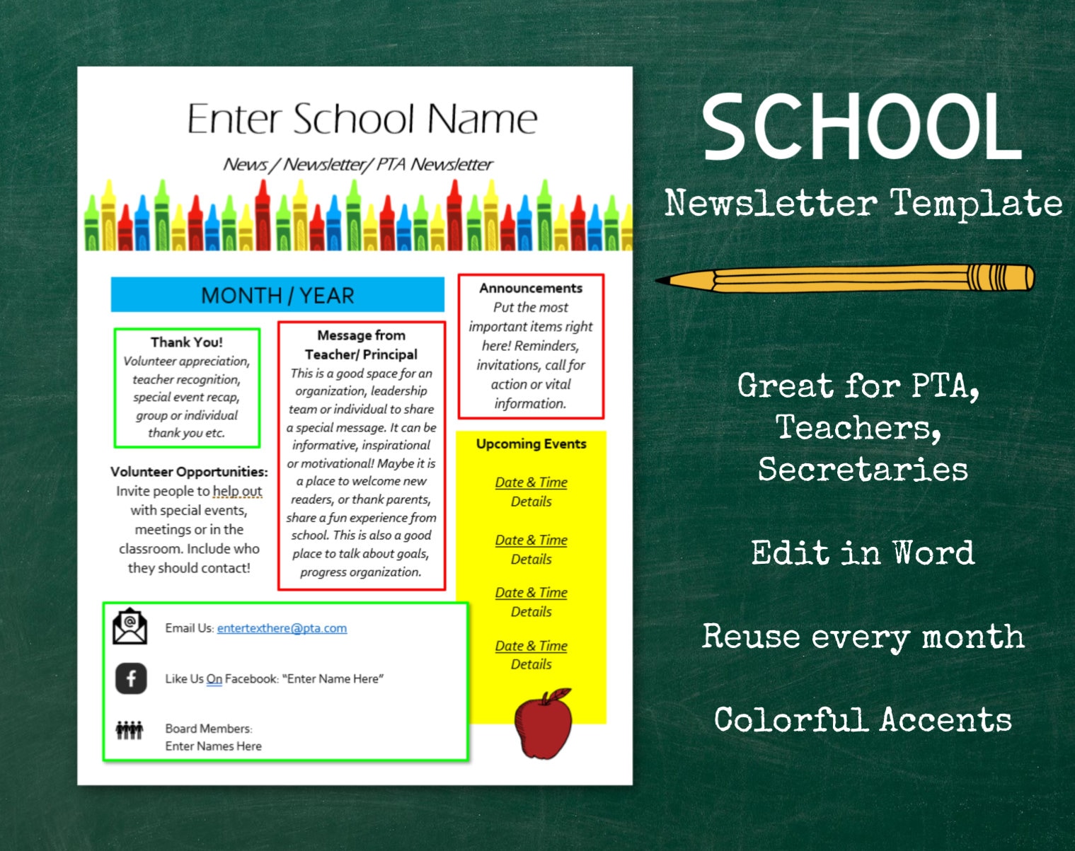 School Newsletter Template Editablepta Pto Printable Etsy