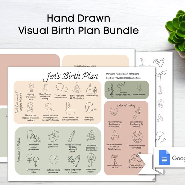 Visual Birth Plan Bundle/ Birth Plan Template/ Editable Birth Plan/ Custom Birth Plan/ Hospital Birth Plan/ Natural Birth Plan/ Doula