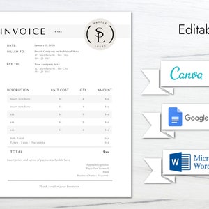 Invoice template for small business | Google Doc | Word | Canva | Invoice Template with Logo| Custom Invoice Form Printable Instant Download